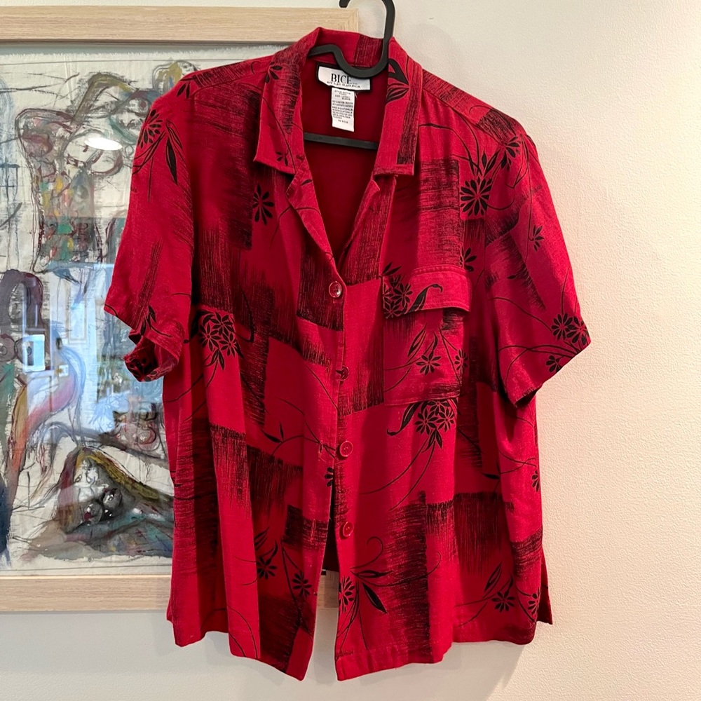 BICE by Sag Harbor Red and Black Short Sleeve Button Up Shirt